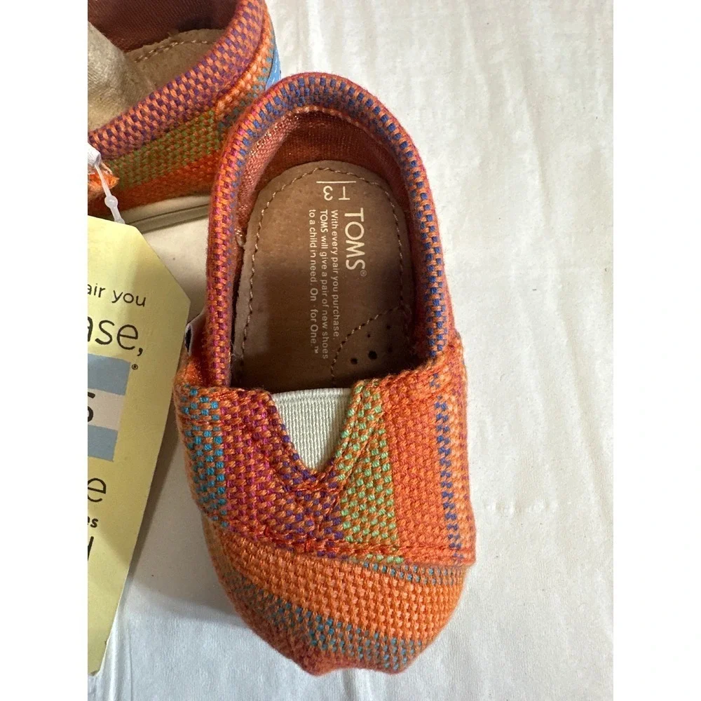 TOMS Toddler Shoes Orange Multi Stripe Hook Loop Size T3